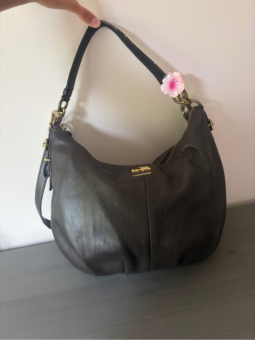 Coach Chocolate Brown Leather Hobo w/ Gold Hardware Shoulder Bag Purse